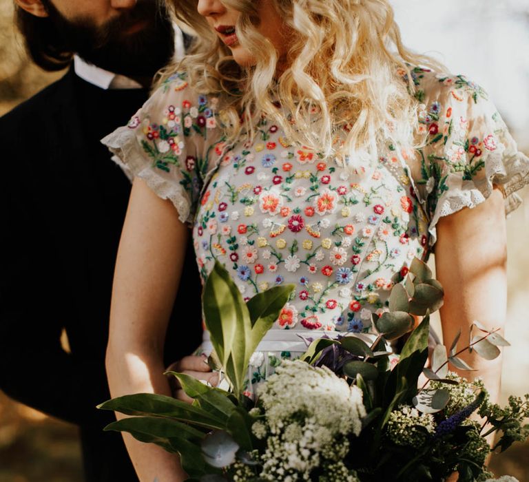 Natural Woodland Highland Bride Inspiration at Loch Lomond, Scotland | Needle &amp; Thread Floral Dress | Oversized Bridal Bouquet | Lyndsey Anne Photography