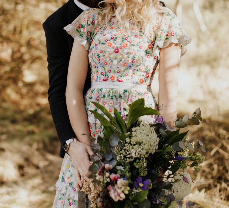 Natural Woodland Highland Bride Inspiration at Loch Lomond, Scotland | Needle &amp; Thread Floral Dress | Oversized Bridal Bouquet | Lyndsey Anne Photography