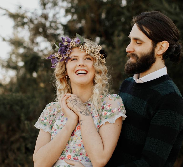 Natural Woodland Highland Bride Inspiration at Loch Lomond, Scotland | Needle &amp; Thread Floral Dress | Oversized Bridal Bouquet | Lyndsey Anne Photography