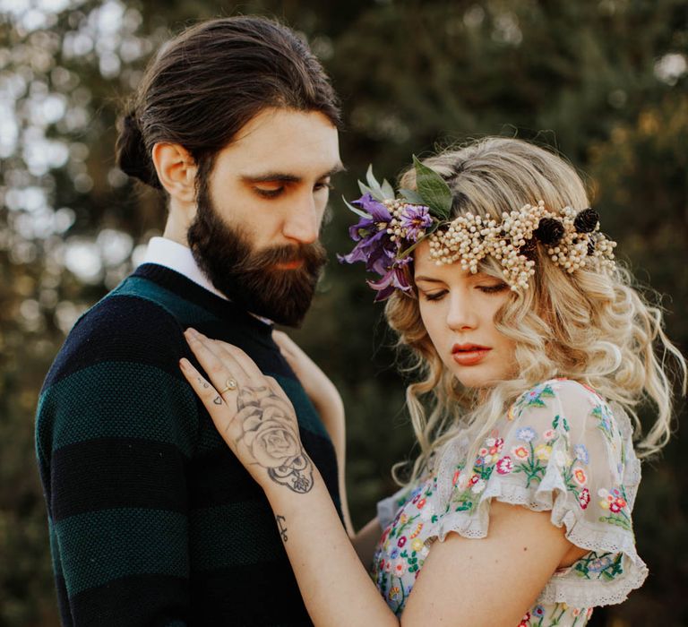 Natural Woodland Highland Bride Inspiration at Loch Lomond, Scotland | Needle &amp; Thread Floral Dress | Oversized Bridal Bouquet | Lyndsey Anne Photography