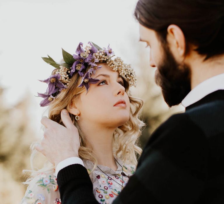 Natural Woodland Highland Bride Inspiration at Loch Lomond, Scotland | Needle &amp; Thread Floral Dress | Oversized Bridal Bouquet | Lyndsey Anne Photography