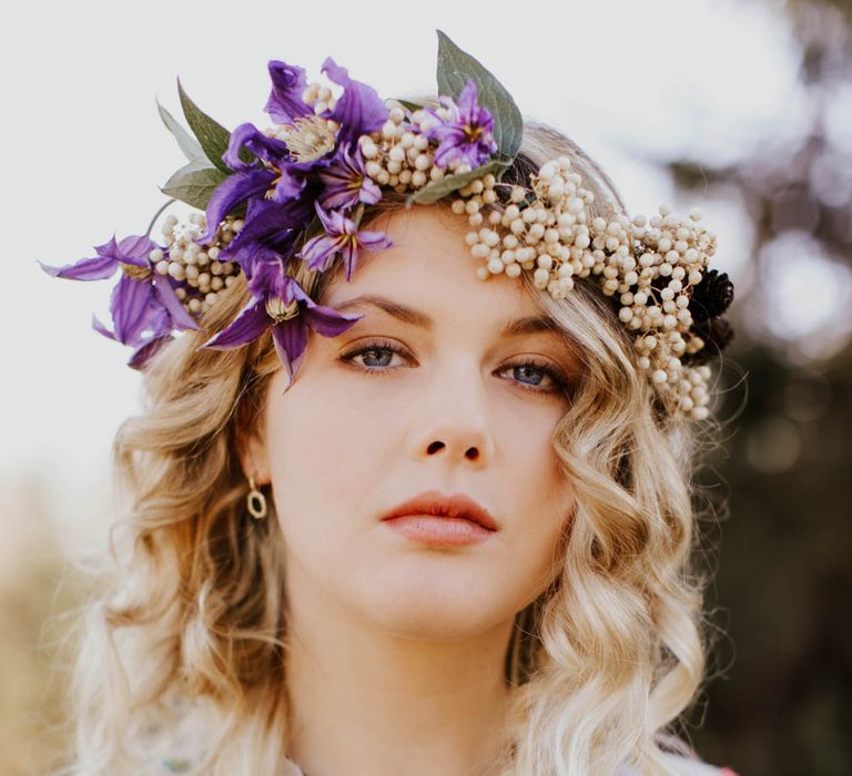 Natural Woodland Highland Bride Inspiration at Loch Lomond, Scotland | Needle &amp; Thread Floral Dress | Oversized Bridal Bouquet | Lyndsey Anne Photography