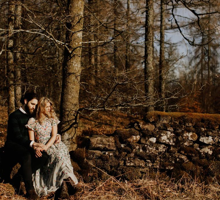 Natural Woodland Highland Bride Inspiration at Loch Lomond, Scotland | Needle &amp; Thread Floral Dress | Oversized Bridal Bouquet | Lyndsey Anne Photography