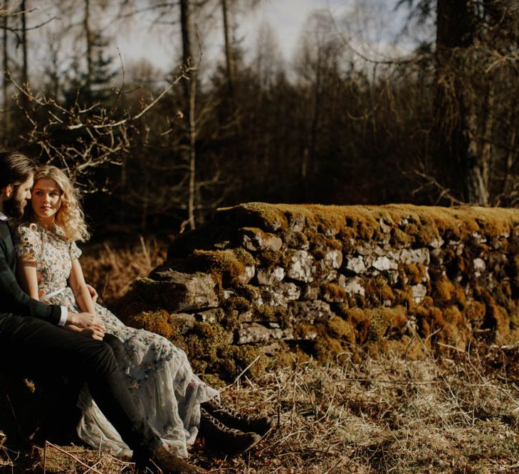 Natural Woodland Highland Bride Inspiration at Loch Lomond, Scotland | Needle &amp; Thread Floral Dress | Oversized Bridal Bouquet | Lyndsey Anne Photography