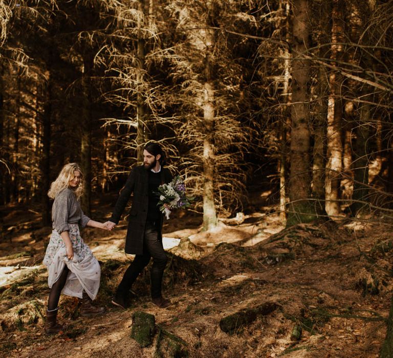 Natural Woodland Highland Bride Inspiration at Loch Lomond, Scotland | Needle &amp; Thread Floral Dress | Oversized Bridal Bouquet | Lyndsey Anne Photography