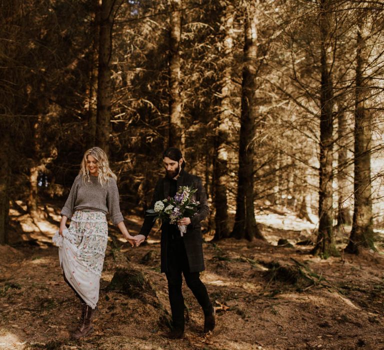 Natural Woodland Highland Bride Inspiration at Loch Lomond, Scotland | Needle &amp; Thread Floral Dress | Oversized Bridal Bouquet | Lyndsey Anne Photography