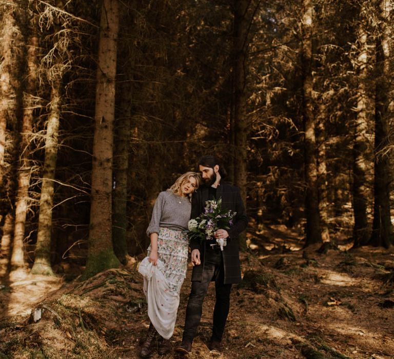 Natural Woodland Highland Bride Inspiration at Loch Lomond, Scotland | Needle &amp; Thread Floral Dress | Oversized Bridal Bouquet | Lyndsey Anne Photography