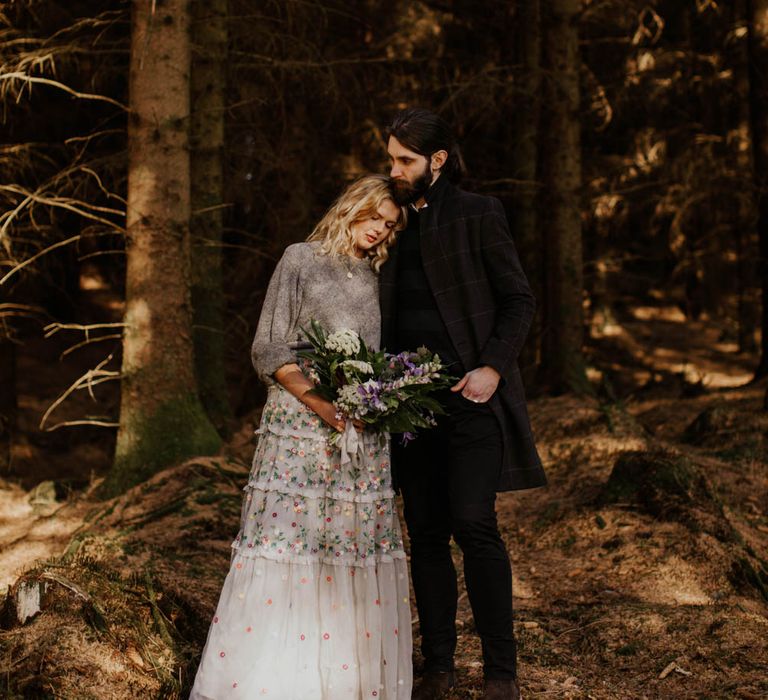 Natural Woodland Highland Bride Inspiration at Loch Lomond, Scotland | Needle &amp; Thread Floral Dress | Oversized Bridal Bouquet | Lyndsey Anne Photography