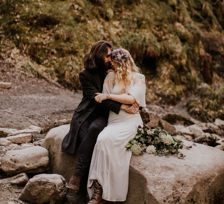 Natural Woodland Highland Bride Inspiration at Loch Lomond, Scotland | ASOS Batwing Dress | Oversized Bridal Bouquet | Lyndsey Anne Photography