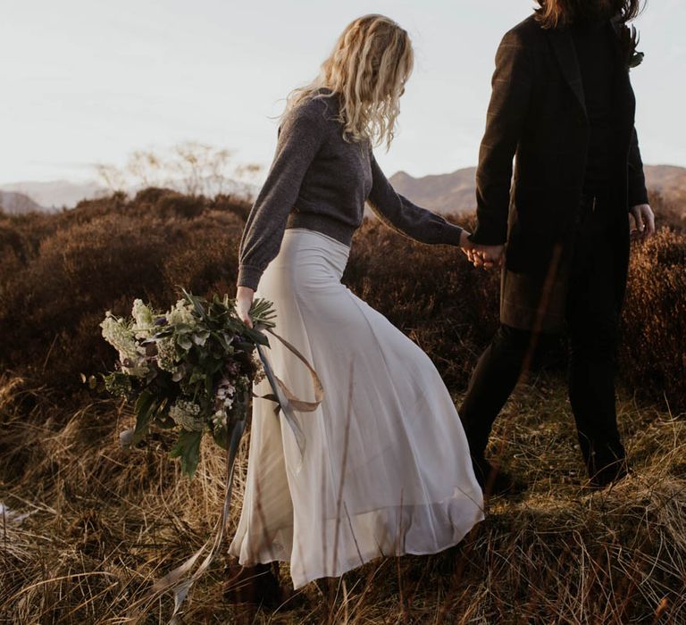 Natural Woodland Highland Bride Inspiration at Loch Lomond, Scotland | ASOS Batwing Dress | Oversized Bridal Bouquet | Lyndsey Anne Photography