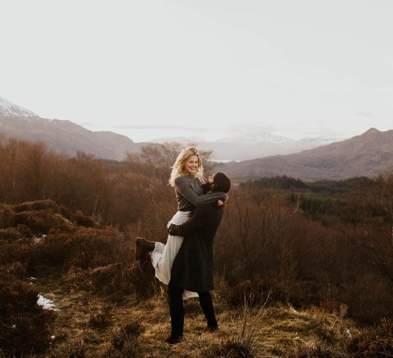 Natural Woodland Highland Bride Inspiration at Loch Lomond, Scotland | ASOS Batwing Dress | Oversized Bridal Bouquet | Lyndsey Anne Photography