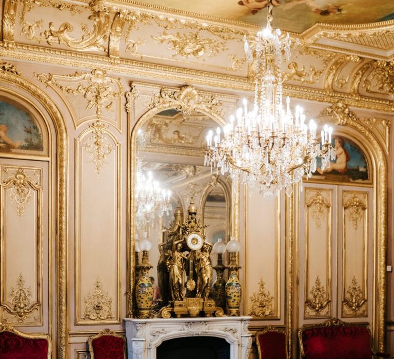 City hall celebration in Paris with gold luxe interiors for same-sex wedding ceremony