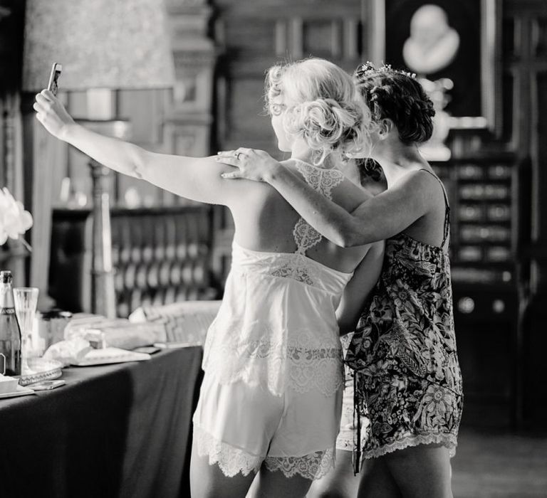 Wedding Morning Bride and Bridesmaid Selfie