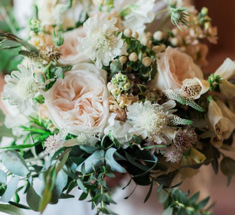 Romantic Pastel Pink, White and Green Wedding Bouquet