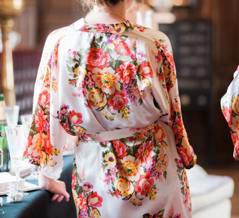 Bridesmaid Braided Up Do with Floral Getting Ready Robe