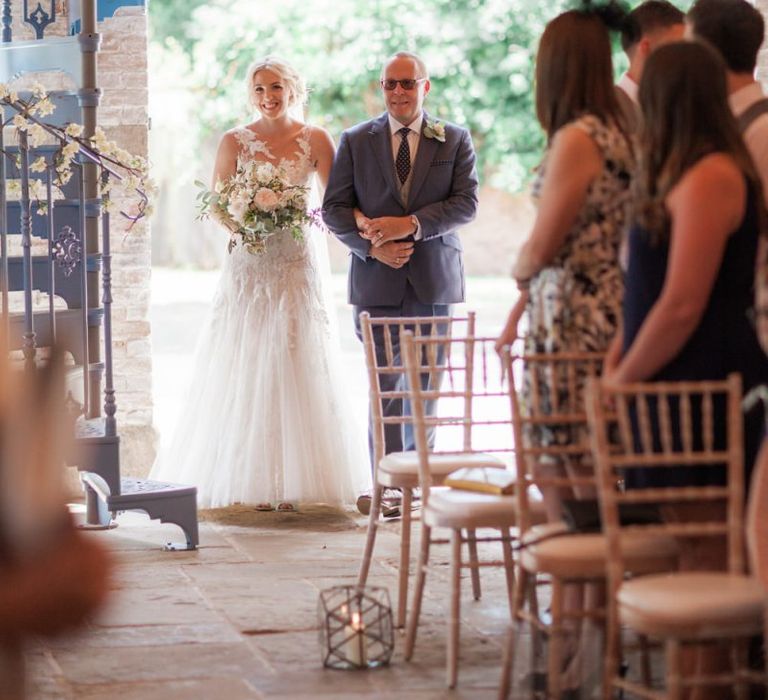 Wedding Ceremony Bridal Entrance in Lace Pronovias Wedding Dress