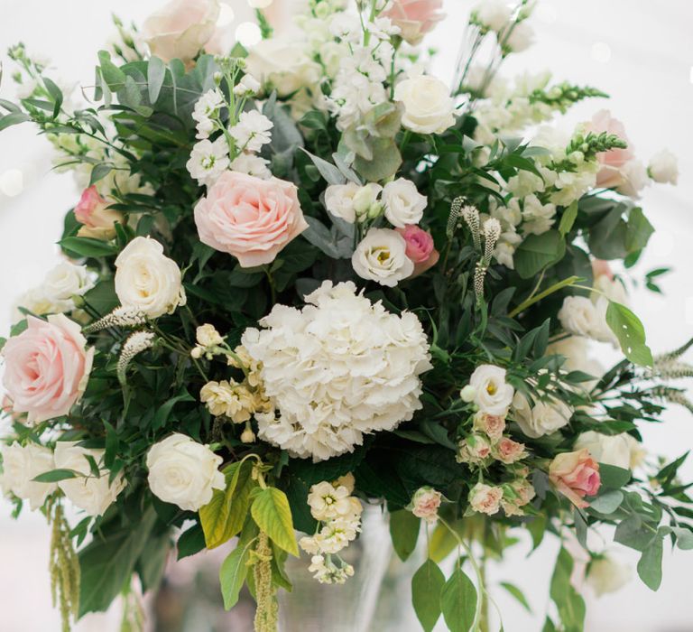 Fresh White, Pink and Foliage Flower Display