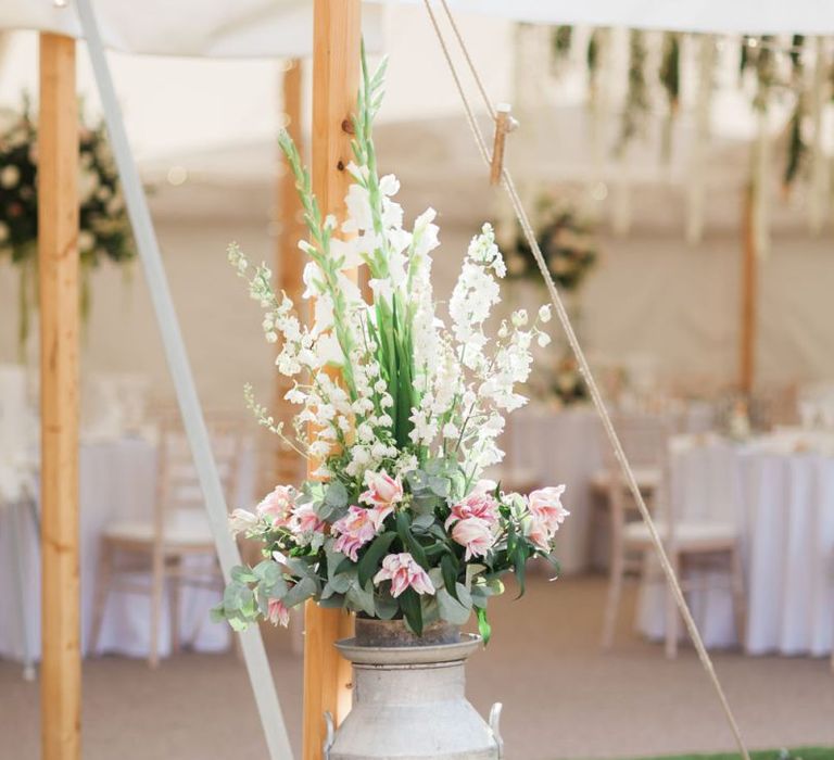 Pink and white Flower Filled Milk Churn