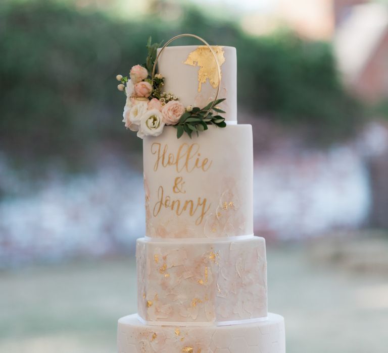 Little Button Bakery Wedding Cake with Gold Detail and Hoop Decor