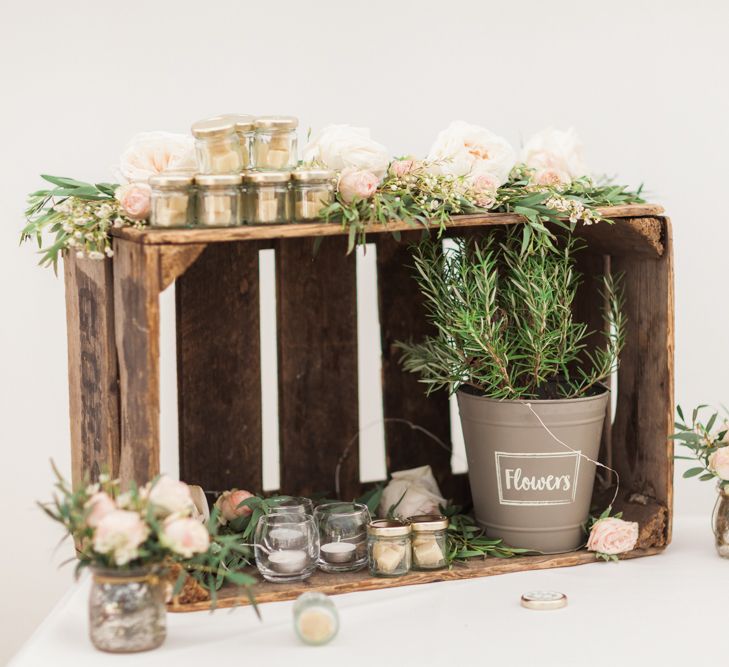 Wooden Crate filled with Plants, Flowers and Sweet Filled Favour Pots