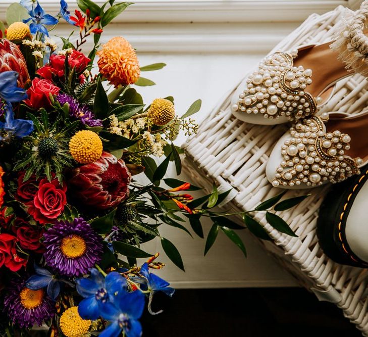 Brightly Coloured Wedding Bouquet with Dahlias