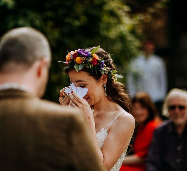 Emotional Bride at the Outdoor Wedding Ceremony