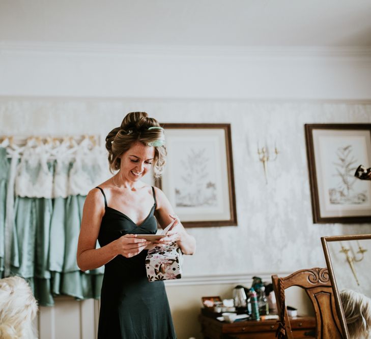 Wedding Morning Bridal Preparations | Green, White &amp; Gold Wedding at Buckland Tout Saints, Devon |  Darina Stoda Photography