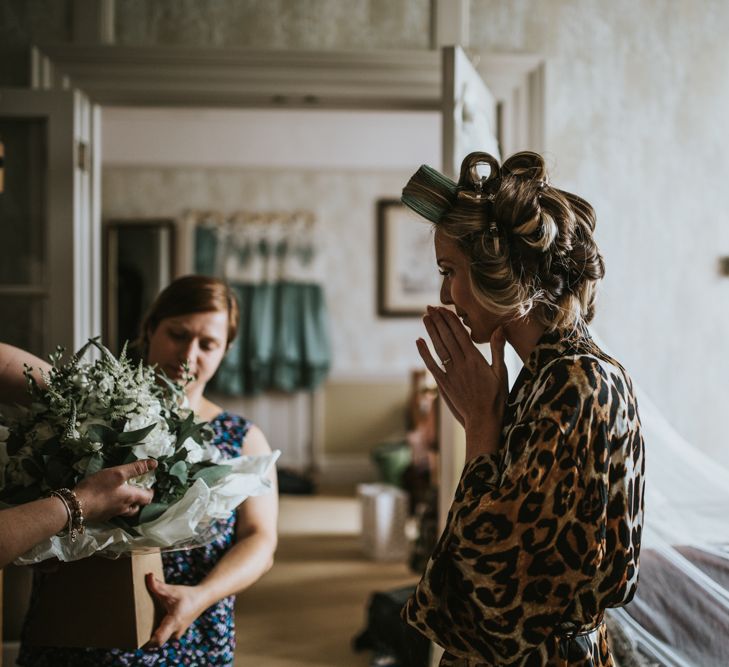 Wedding Morning Bridal Preparations | Green, White &amp; Gold Wedding at Buckland Tout Saints, Devon |  Darina Stoda Photography