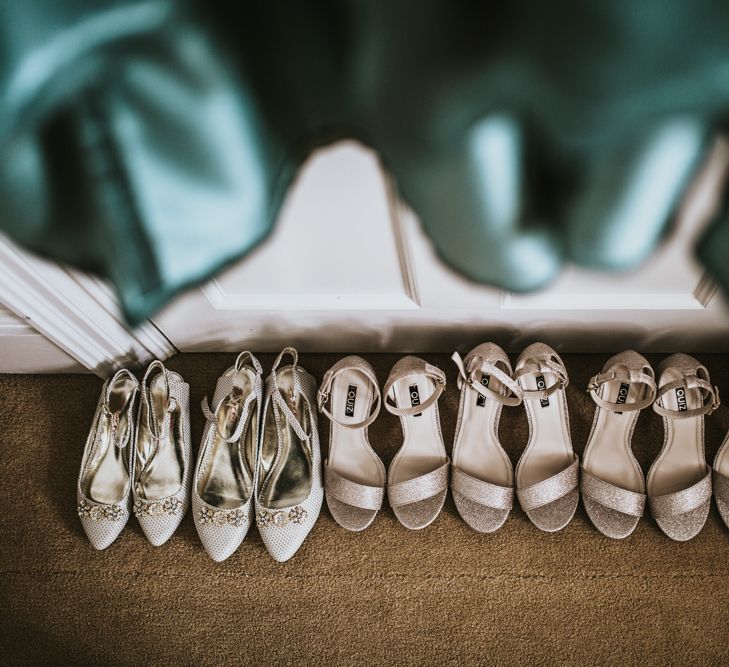 Bridal Party Shoes | Green, White &amp; Gold Wedding at Buckland Tout Saints, Devon |  Darina Stoda Photography