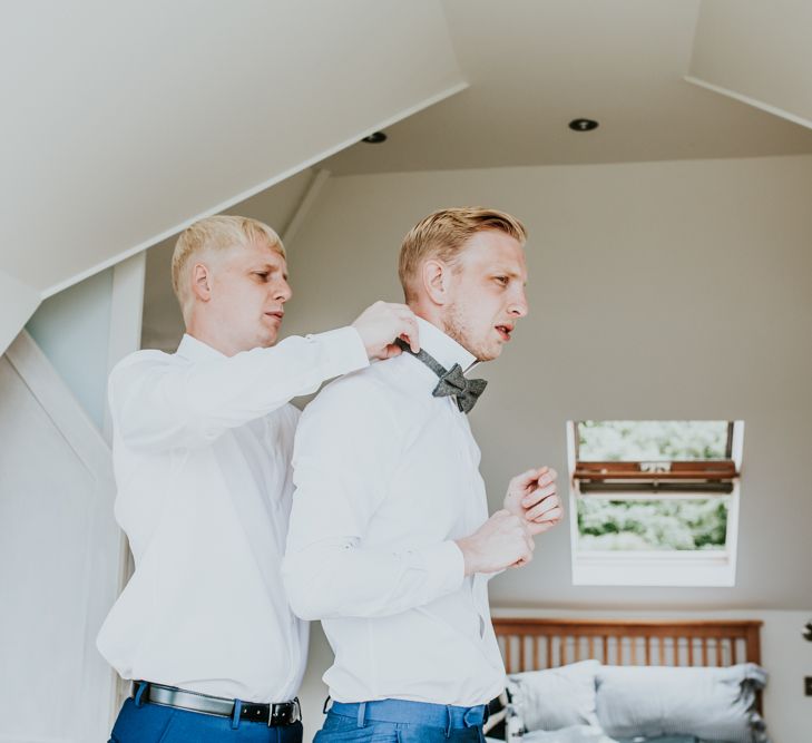 Grooms Morning Wedding Preparations | Green, White &amp; Gold Wedding at Buckland Tout Saints, Devon |  Darina Stoda Photography