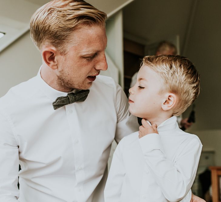 Groom &amp; Page Boy Wedding Morning Preparations | Green, White &amp; Gold Wedding at Buckland Tout Saints, Devon |  Darina Stoda Photography