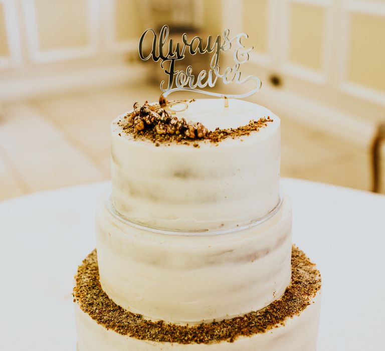 Wedding Cake | Green, White &amp; Gold Wedding at Buckland Tout Saints, Devon |  Darina Stoda Photography