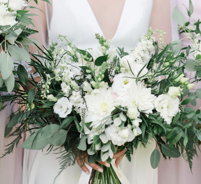 White wedding flowers for barn wedding