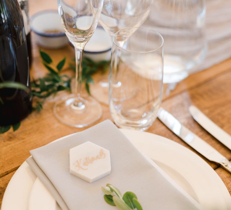 Wedding place setting with personalised tile place names