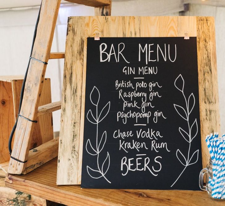 Chalkboard wedding signs and bar menu