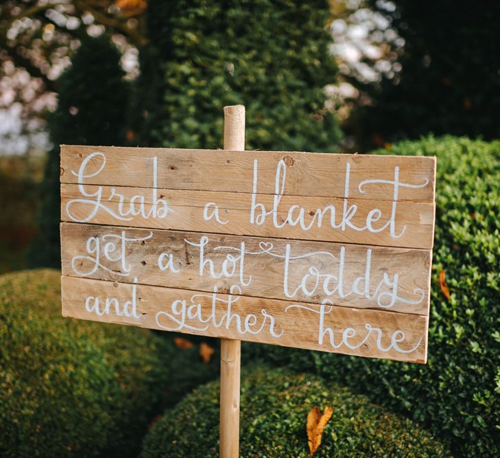 Wooden Wedding Sign with White Calligraphy Writing