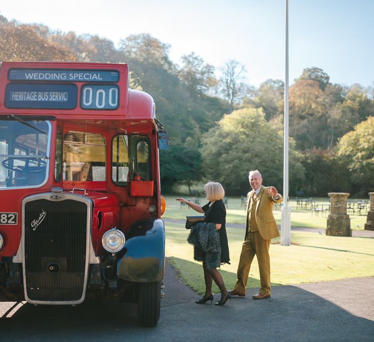 Vintage Wedding Bus Transporting Wedding Guests