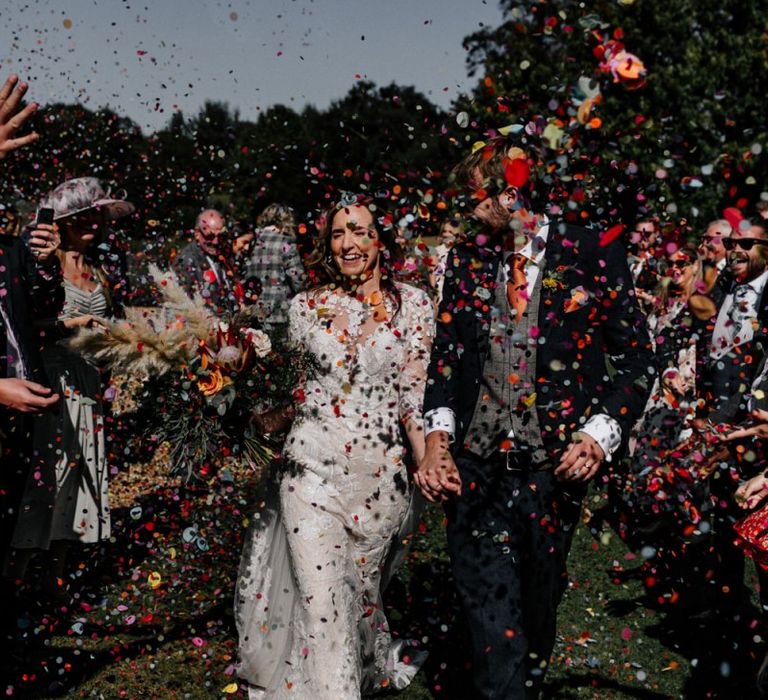 Confetti moment at Preston Court wedding