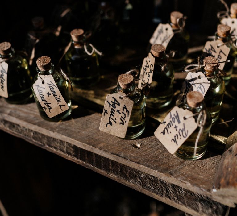 Limoncello wedding favours with luggage tags