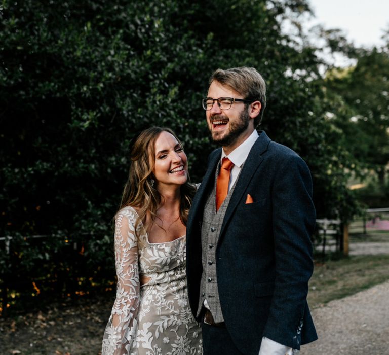 Bride and groom portrait at Preston Court wedding