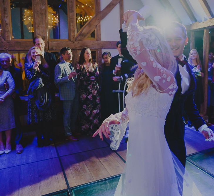 Bride and groom first dance at Winter wedding