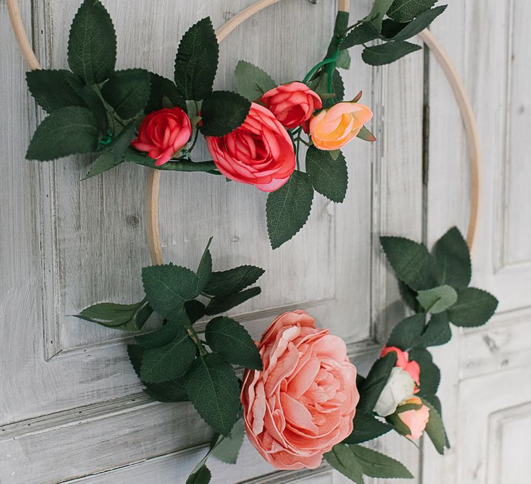 Peach and Pink Wedding Hoop Bouquets