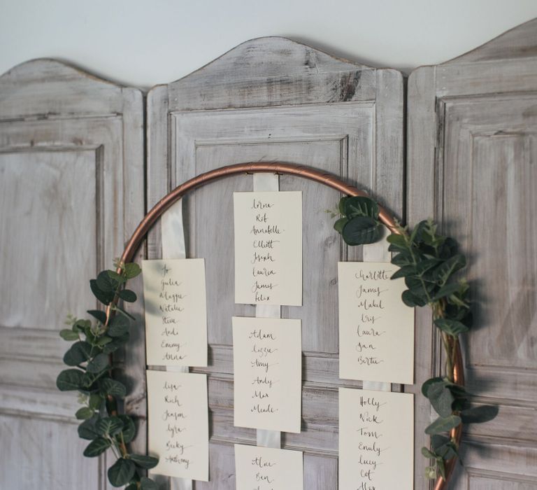 Copper Hula Hoop Table Plan | Copper, Grey and Ivory Wedding Colour Scheme | Rustic Wedding Decor