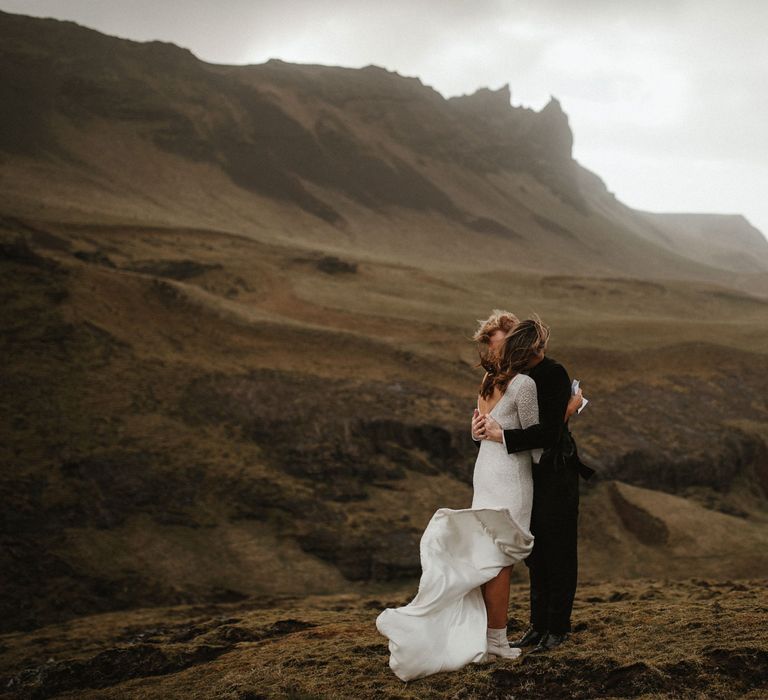 Iceland Elopement Wedding // Bride In Sequin Suzanne Harward Dress // Images By James Frost Photography // Personalised Wedding Vows