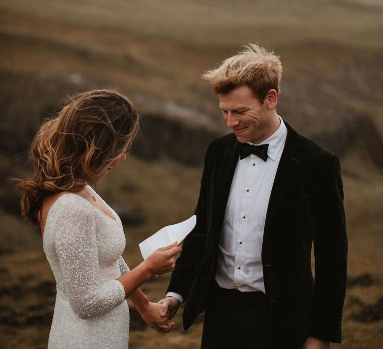 Iceland Elopement Wedding // Bride In Sequin Suzanne Harward Dress // Images By James Frost Photography // Personalised Wedding Vows