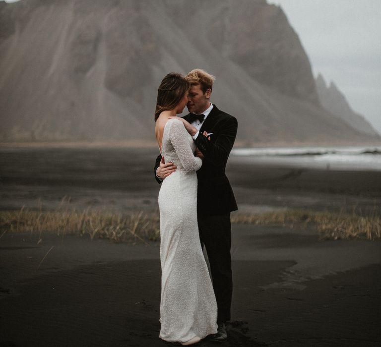 Iceland Elopement Wedding // Bride In Sequin Suzanne Harward Dress // Images By James Frost Photography // Personalised Wedding Vows