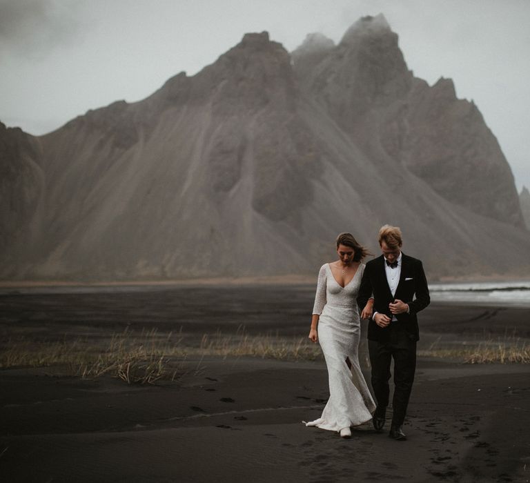 Iceland Elopement Wedding // Bride In Sequin Suzanne Harward Dress // Images By James Frost Photography // Personalised Wedding Vows