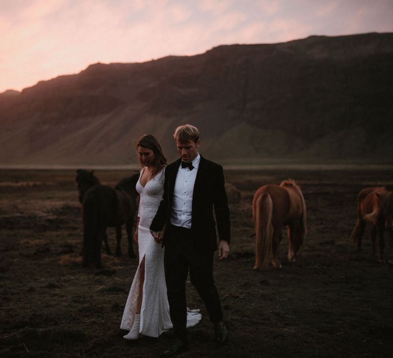 Iceland Elopement Wedding // Bride In Sequin Suzanne Harward Dress // Images By James Frost Photography // Personalised Wedding Vows