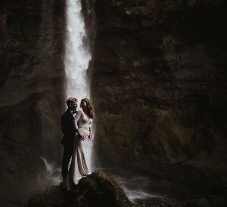 Iceland Elopement Wedding // Bride In Sequin Suzanne Harward Dress // Images By James Frost Photography // Personalised Wedding Vows