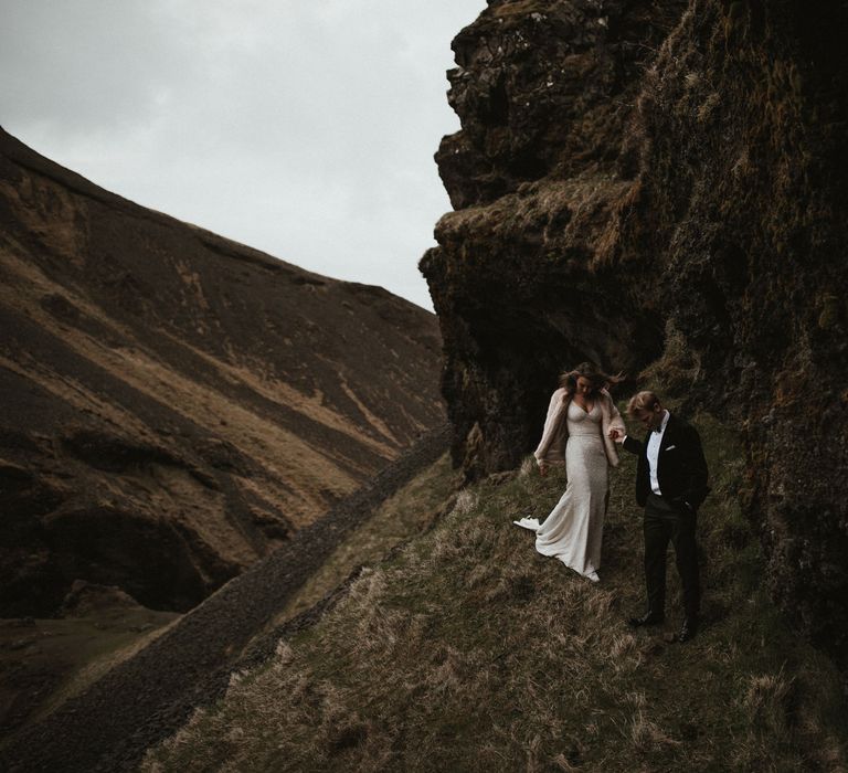 Iceland Elopement Wedding // Bride In Sequin Suzanne Harward Dress // Images By James Frost Photography // Personalised Wedding Vows